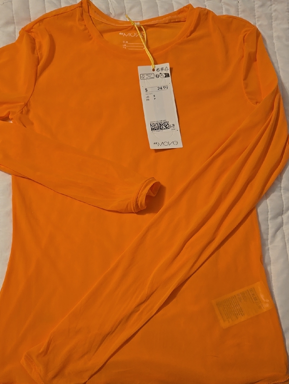 Long-Sleeve Crew Tee in Bright Orange NWT MESH THUMB HOLES IN SLEEVE